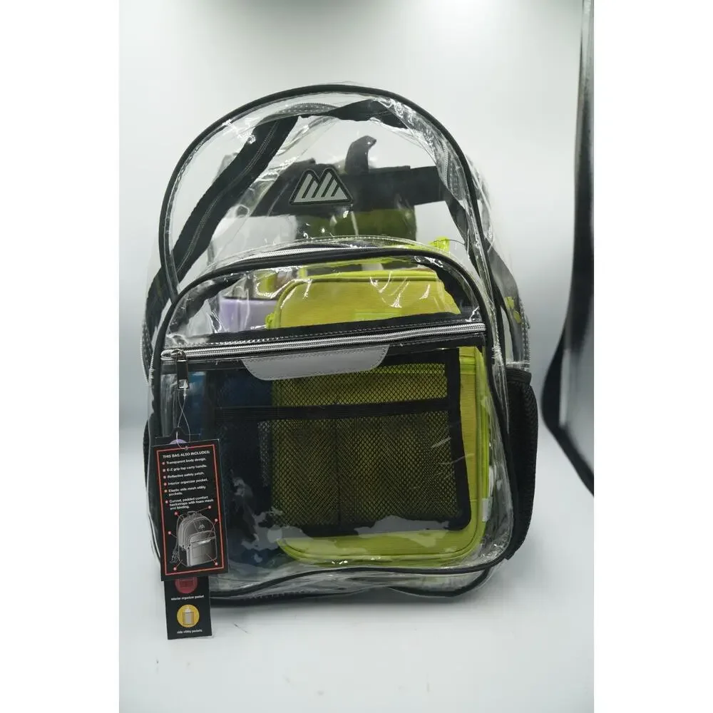 Clear Backpack + Fulton Neon Lunchbox Back-to-School‎ Supply Gift Bundle